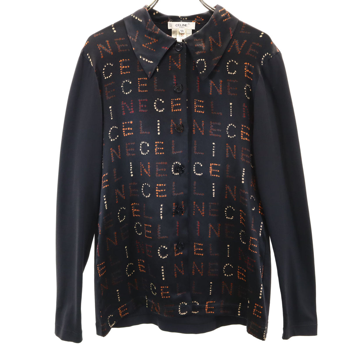 CELINE セリーヌ イタリア製 ロゴ 長袖 シャツ 36 ブラック レディース