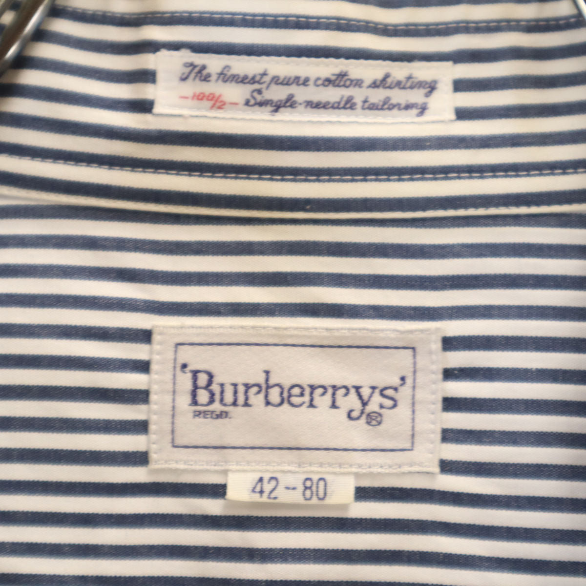 Burberrys バーバリーズ 90s 日本製 オールド ストライプ柄 長袖 コットンシャツ 42-80 ネイビー メンズ