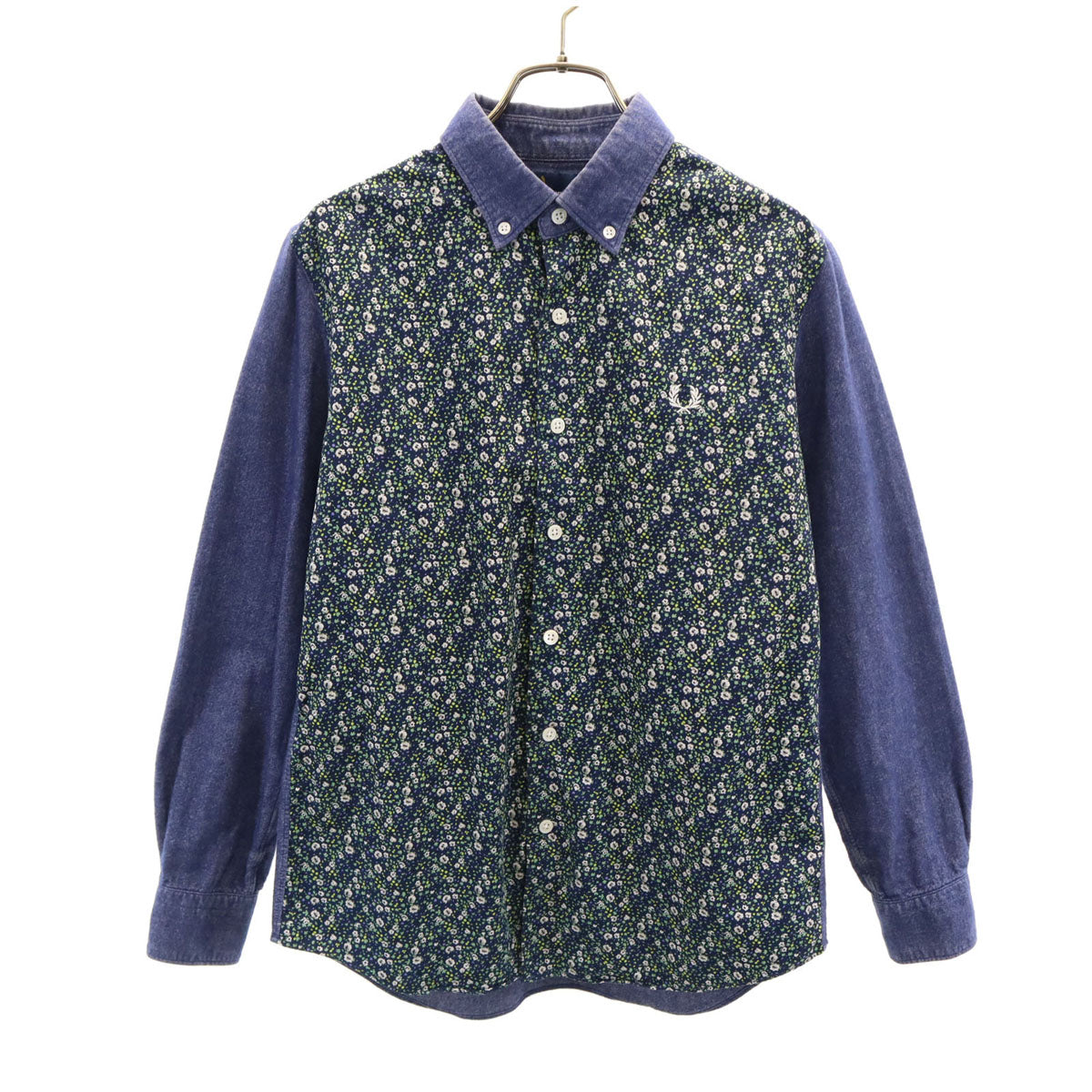 FRED PERRY フレッドペリー 花柄 長袖 ボタンダウンシャツ S インディゴ メンズ
