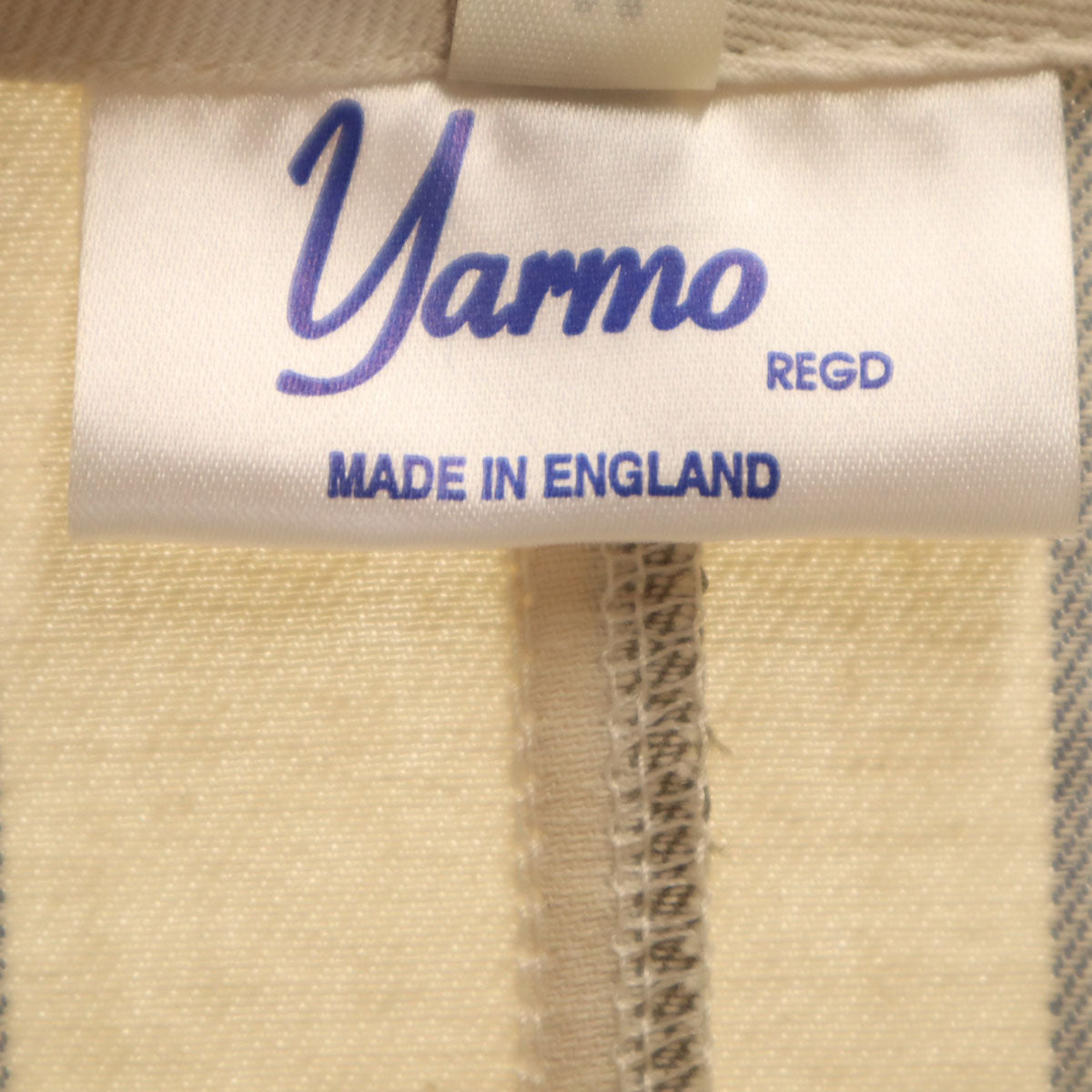 美品 Yarmo ヤーモ イギリス製 ストライプ柄 ジャケット M グレージュ メンズ