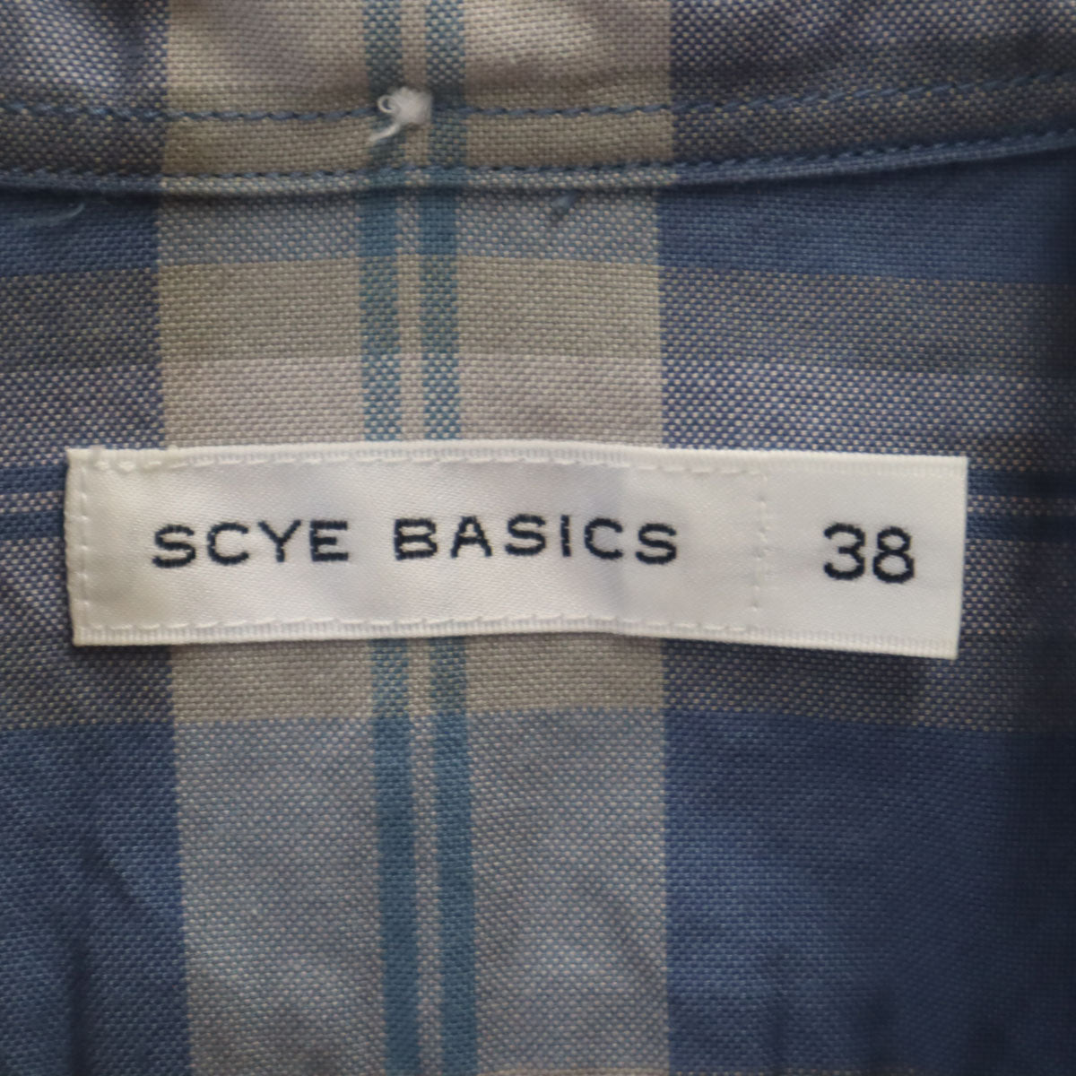 SCYE BASICS サイベーシックス 日本製 チェック柄 長袖 ボタンダウンシャツ 38 ブルー系 メンズ