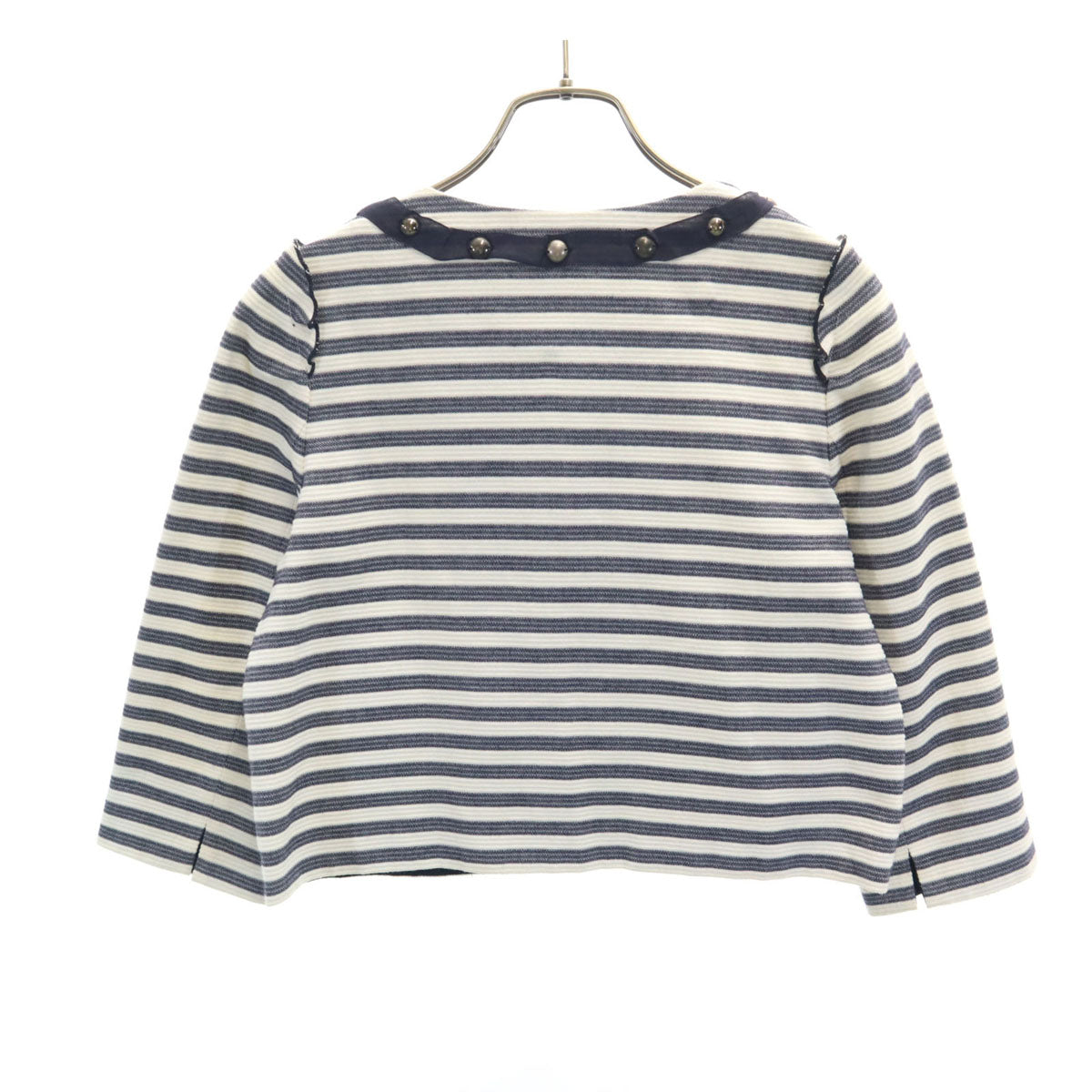 LANVIN en Bleu ランバンオンブルー ボーダー柄 ノーカラージャケット 38 ホワイト レディース