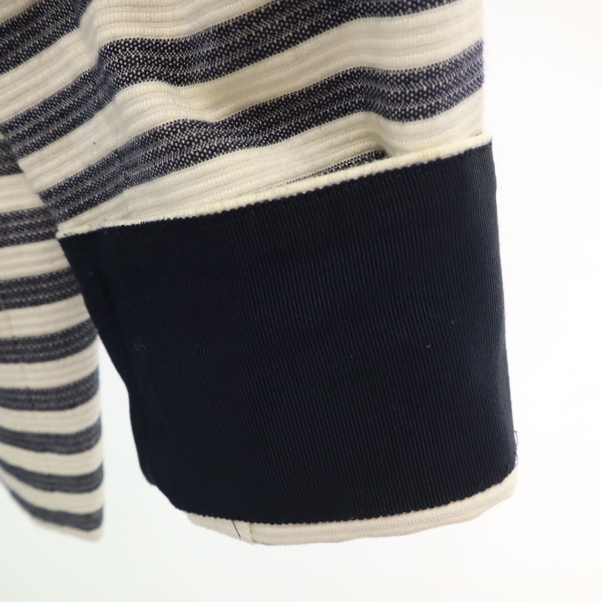 LANVIN en Bleu ランバンオンブルー ボーダー柄 ノーカラージャケット 38 ホワイト レディース