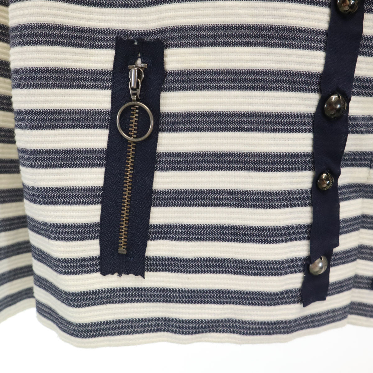 LANVIN en Bleu ランバンオンブルー ボーダー柄 ノーカラージャケット 38 ホワイト レディース