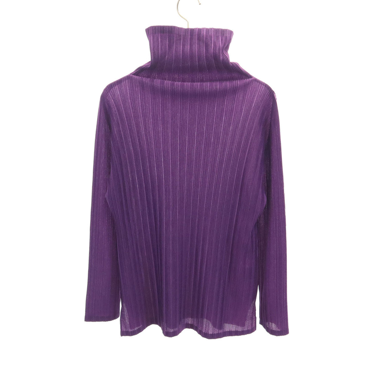 美品 PLEATS PLEASE プリーツプリーズ 日本製 長袖 プリーツ ハイネック カットソー 3 パープル イッセイミヤケ レディース