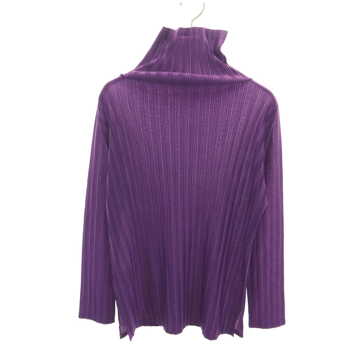 美品 PLEATS PLEASE プリーツプリーズ 日本製 長袖 プリーツ ハイネック カットソー 3 パープル イッセイミヤケ レディース