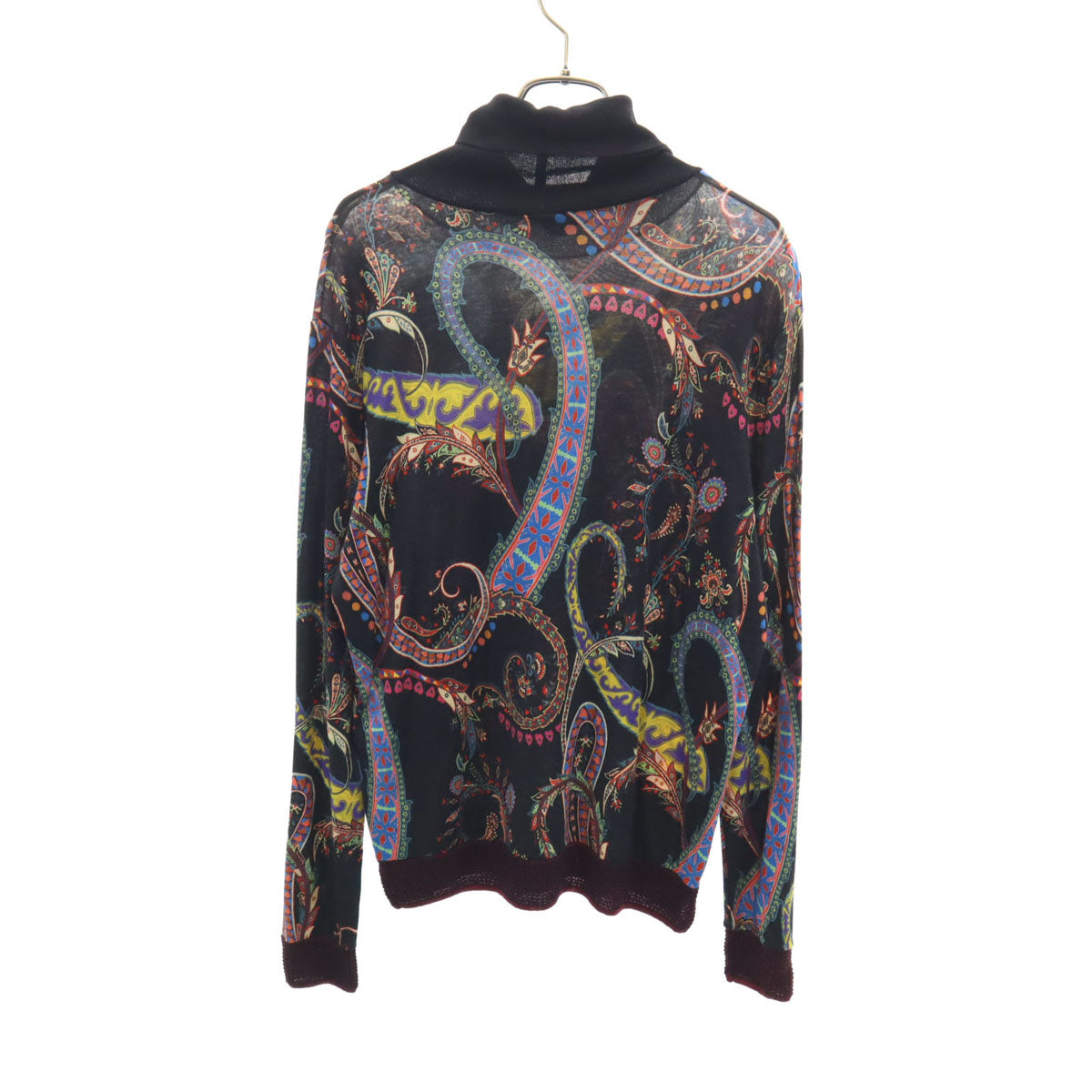 ETRO エトロ イタリア製 総柄 長袖 タートルネック カットソー 44 ブラック レディース