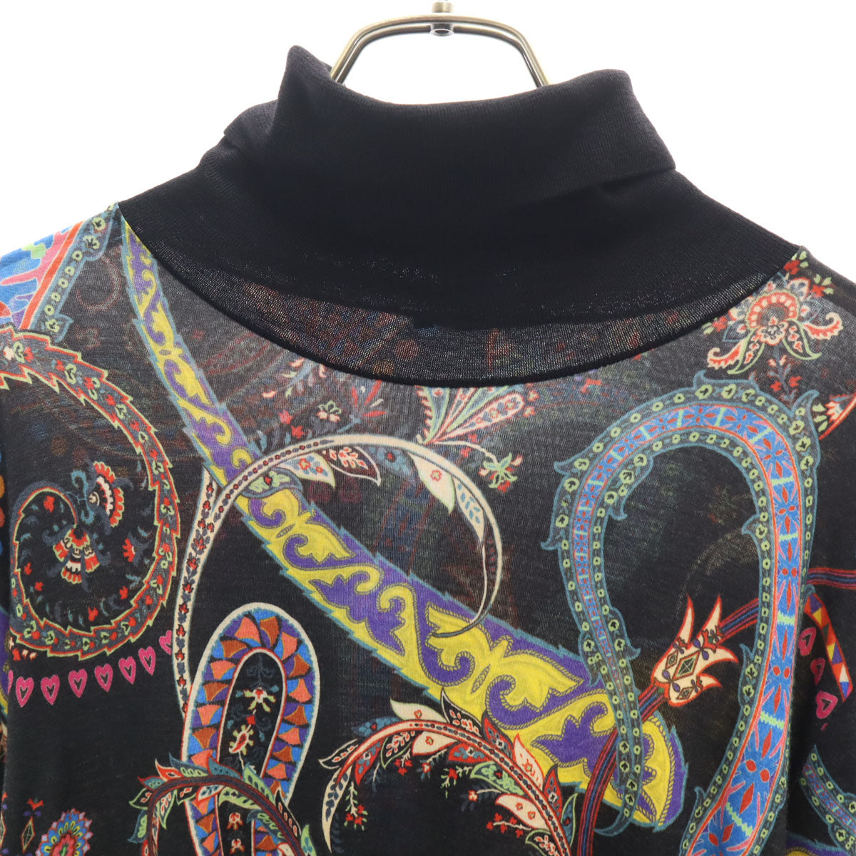 ETRO エトロ イタリア製 総柄 長袖 タートルネック カットソー 44 ブラック レディース