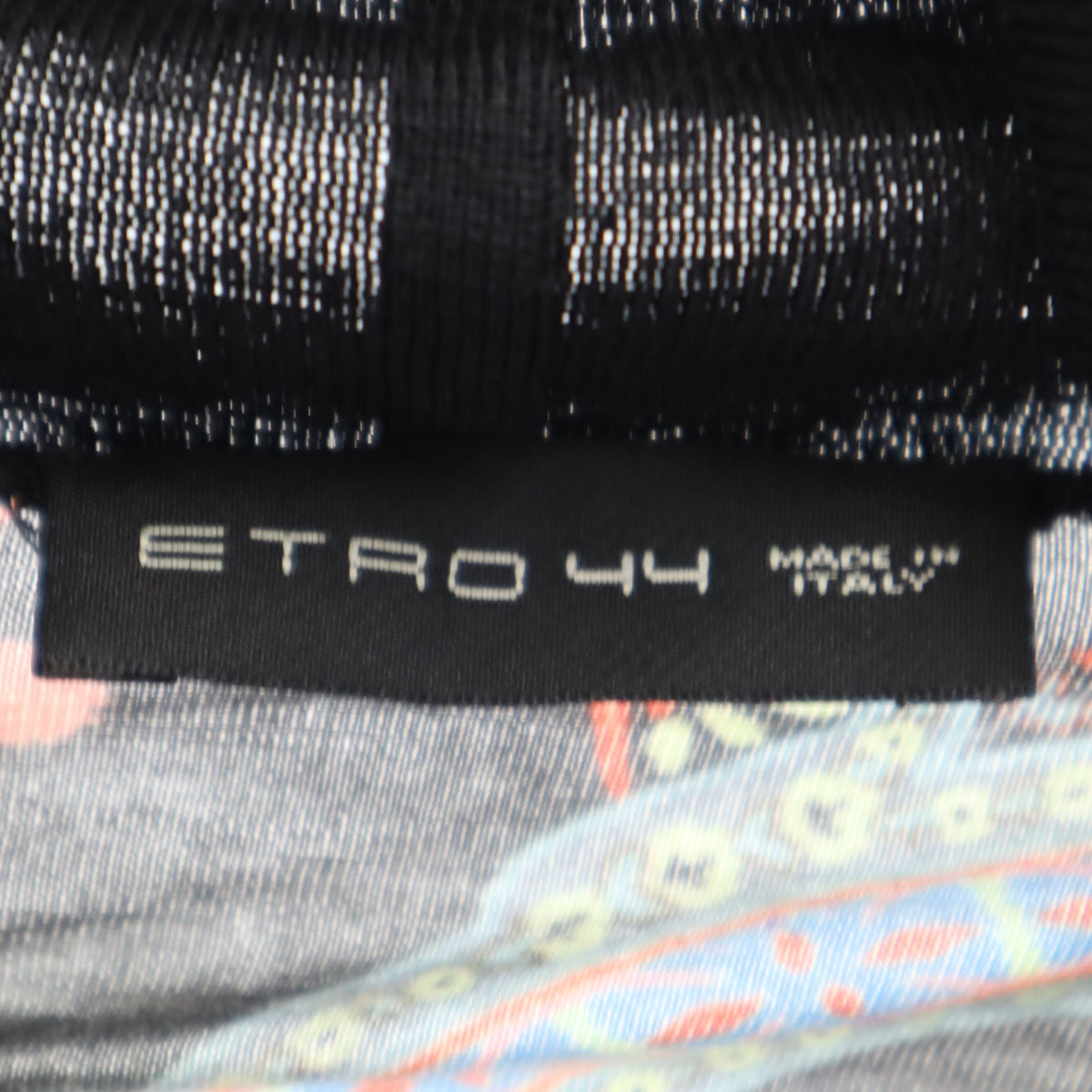 ETRO エトロ イタリア製 総柄 長袖 タートルネック カットソー 44 ブラック レディース