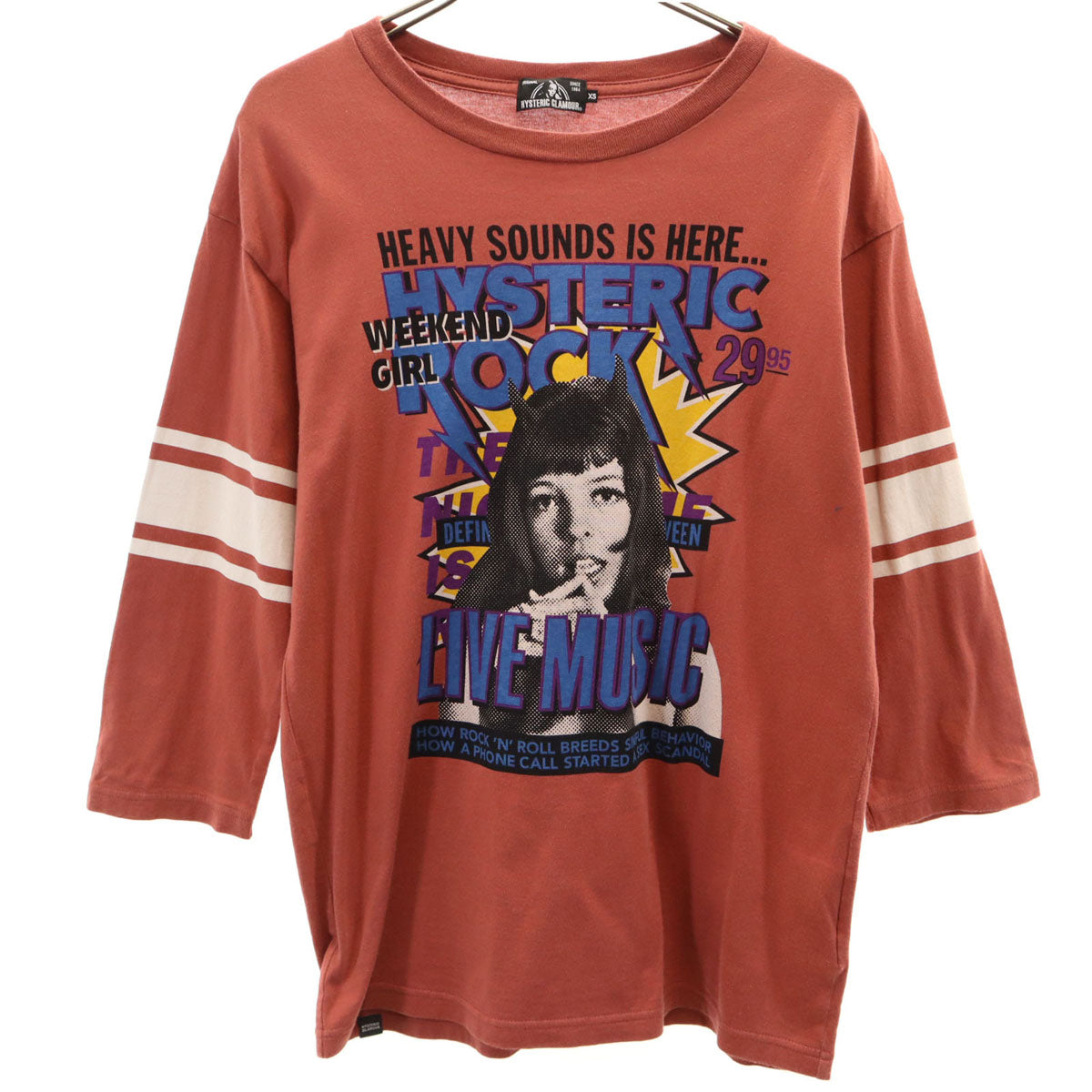 HYSTERIC GLAMOUR ヒステリックグラマー 日本製 7分袖 Tシャツ XS レンガ色 メンズ