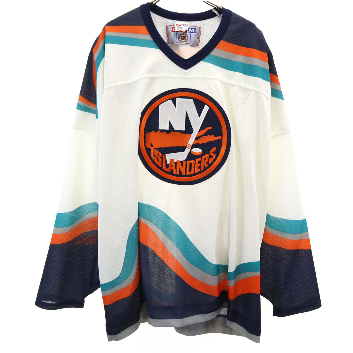 CCM シーシーエム 90s カナダ製 オールド NHL NEW YORK ISLANDERS 長袖 ゲーム シャツ XXL ホワイト ホッケー メンズ