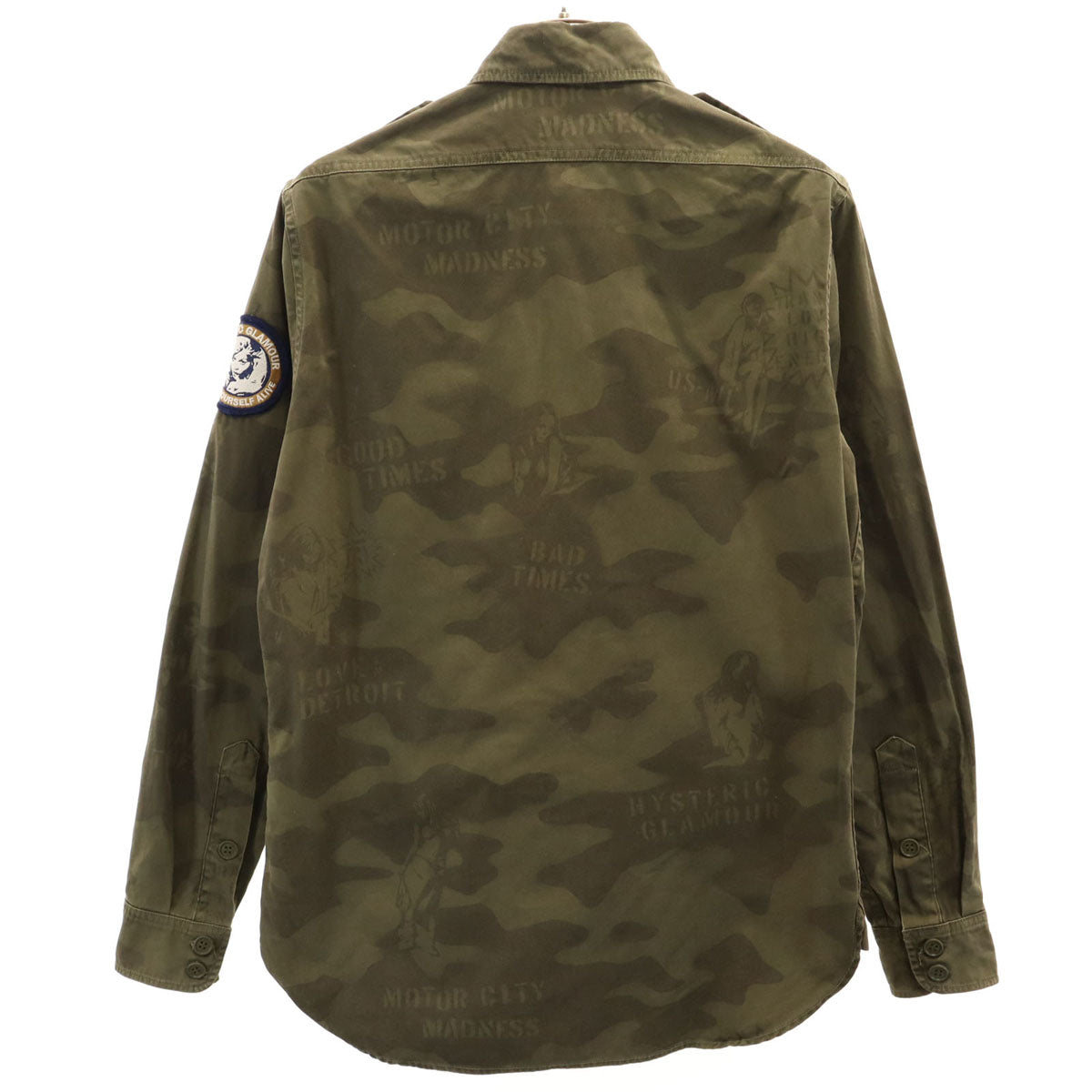 HYSTERIC GLAMOUR ヒステリックグラマー 日本製 カモフラ柄 長袖 ミリタリーシャツ S カーキ 迷彩 メンズ