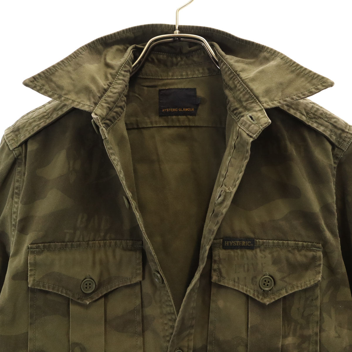 HYSTERIC GLAMOUR ヒステリックグラマー 日本製 カモフラ柄 長袖 ミリタリーシャツ S カーキ 迷彩 メンズ