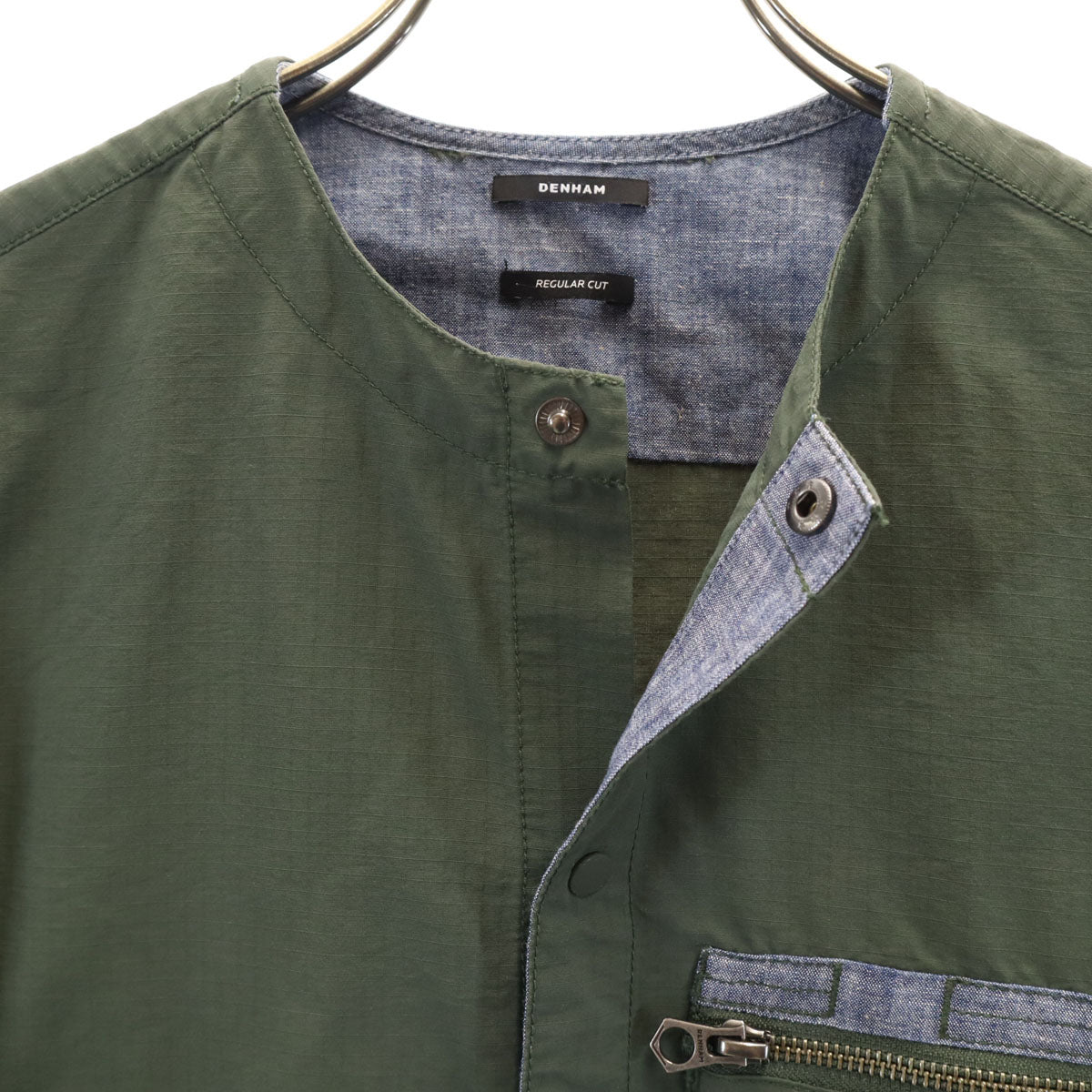 DENHAM デンハム 長袖 FUTURE ノーカラーシャツ XS カーキ メンズ