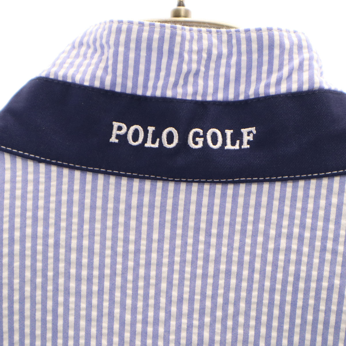 美品 POLO GOLF RALPH LAUREN ポロゴルフラルフローレン ストライプ柄 ジップジャケット M ネイビー系 シアサッカー メンズ