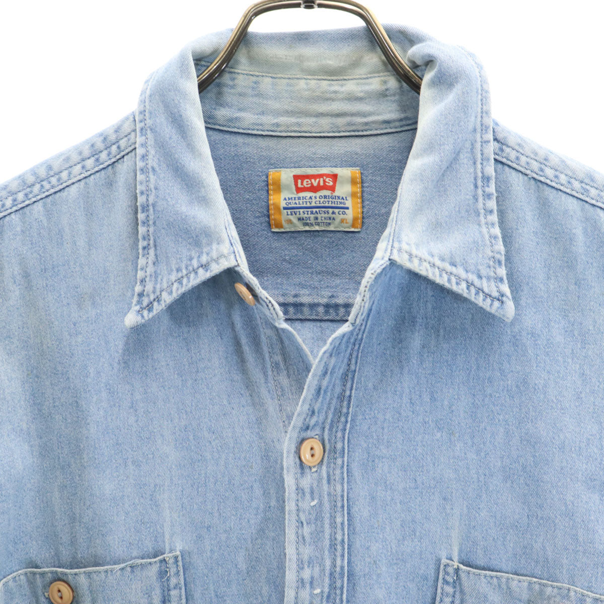 Levi's リーバイス 90s オールド 猫目ボタン オレンジタブ 長袖 コットンシャツ XL ブルー メンズ