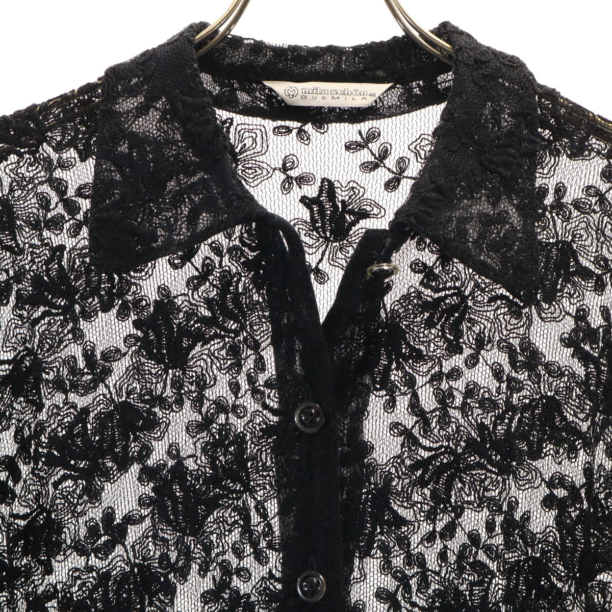 mila schon ミラショーン 日本製 レース 長袖 シャツ 40 ブラック レディース