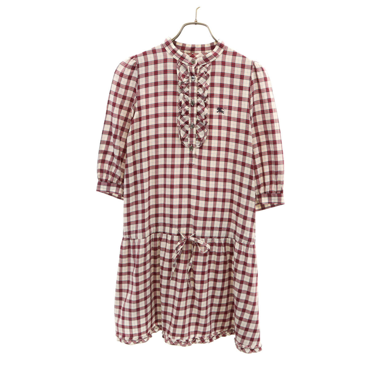 BURBERRY LONDON BLUE LABEL バーバリー ロンドン ブルーレーベル チェック柄 5分袖 シャツワンピース 36 レッド レディース