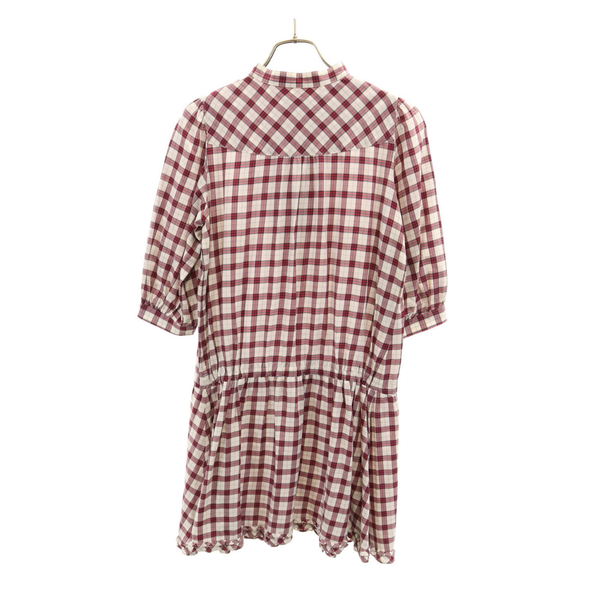 BURBERRY LONDON BLUE LABEL バーバリー ロンドン ブルーレーベル チェック柄 5分袖 シャツワンピース 36 レッド レディース