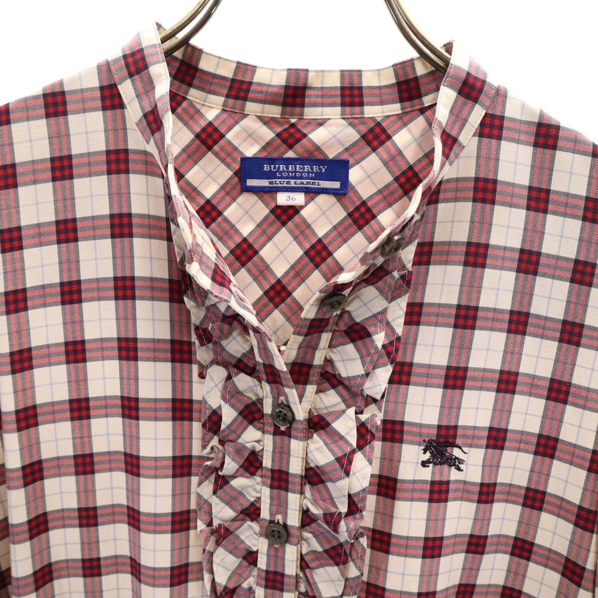 BURBERRY LONDON BLUE LABEL バーバリー ロンドン ブルーレーベル チェック柄 5分袖 シャツワンピース 36 レッド レディース