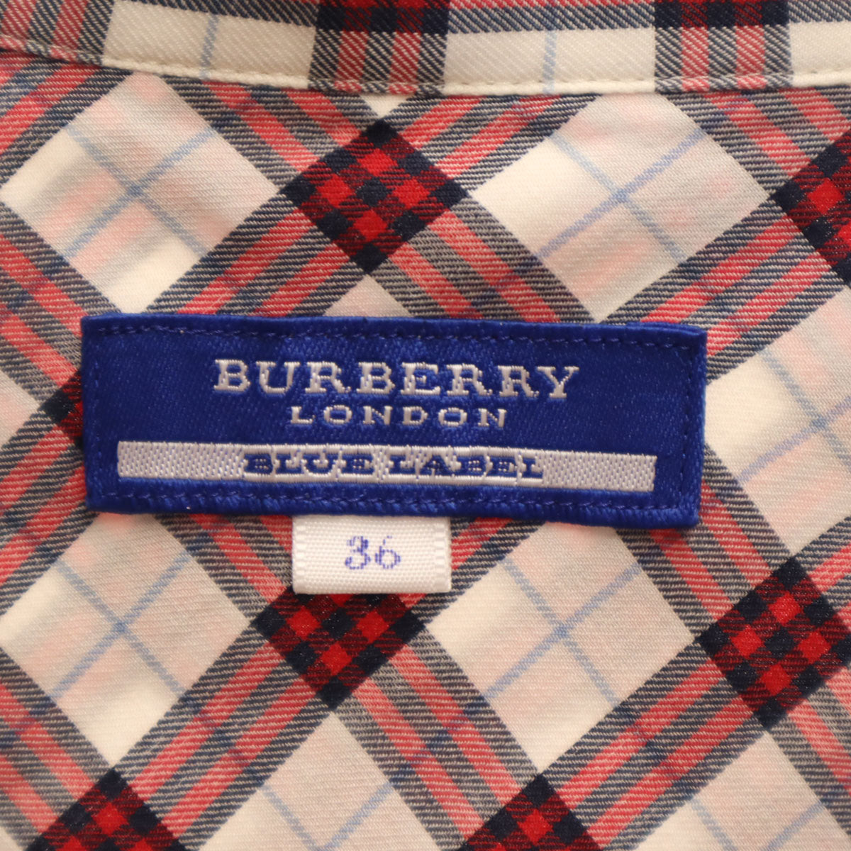 BURBERRY LONDON BLUE LABEL バーバリー ロンドン ブルーレーベル チェック柄 5分袖 シャツワンピース 36 レッド レディース