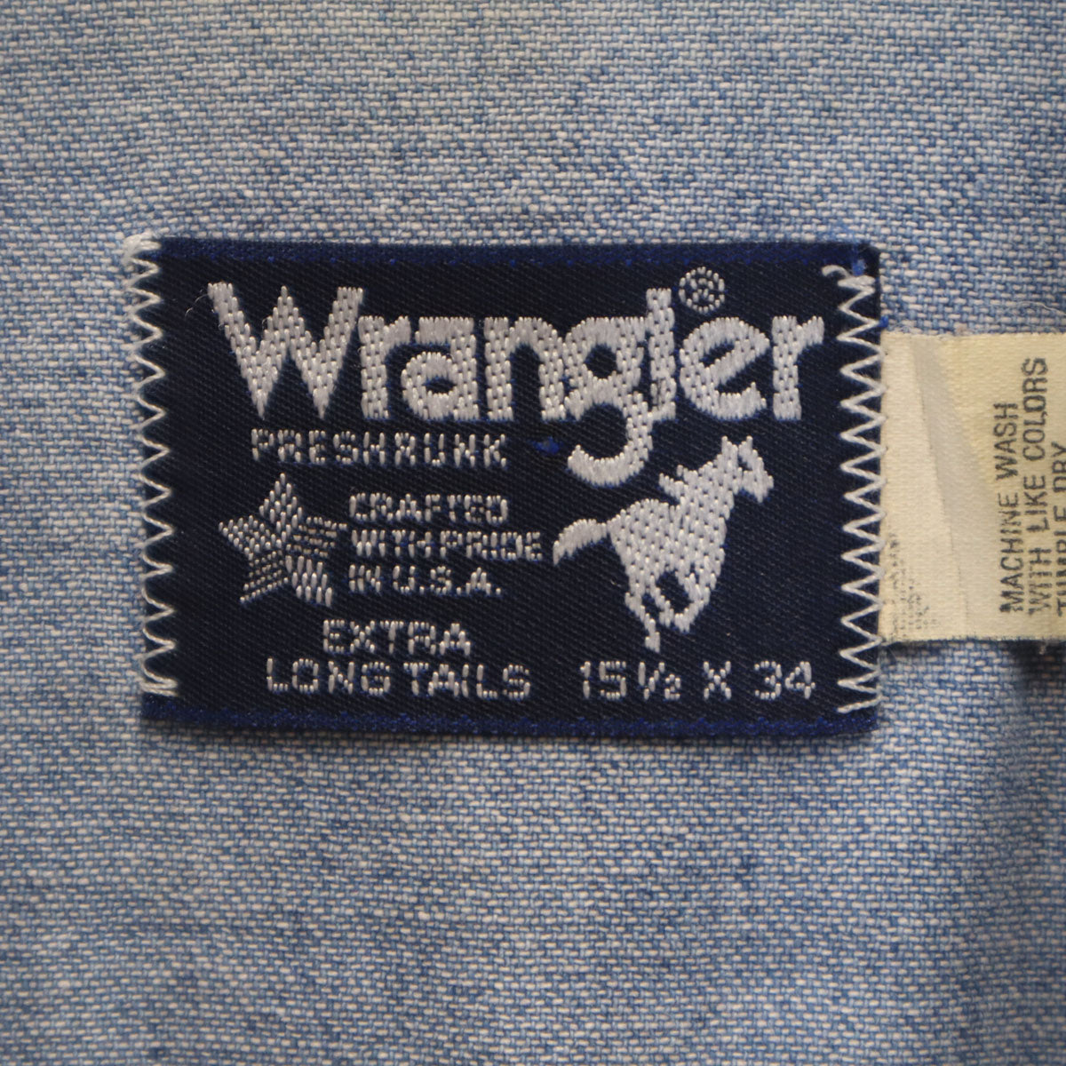 Wrangler ラングラー 80s USA製 ヴィンテージ 長袖 ダンガリーデニム ウエスタンシャツ 15 1/2-34 ウォッシュブルー メンズ