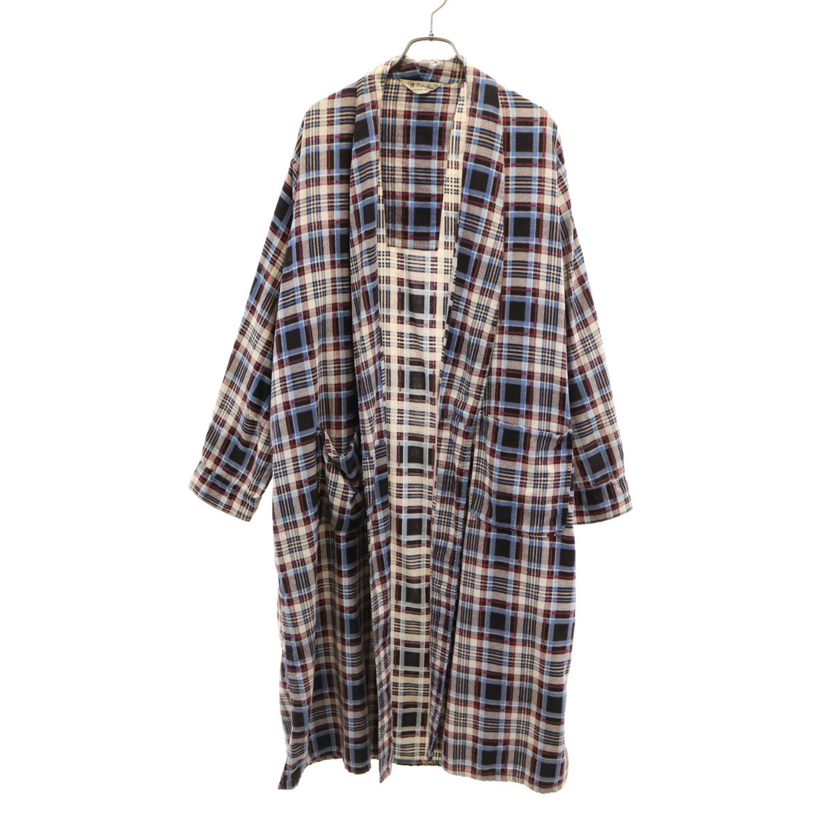 WASH N’ WEAR 70s オールド チェック柄 長袖 ガウン カーディガン M ベージュ フランネル メンズ