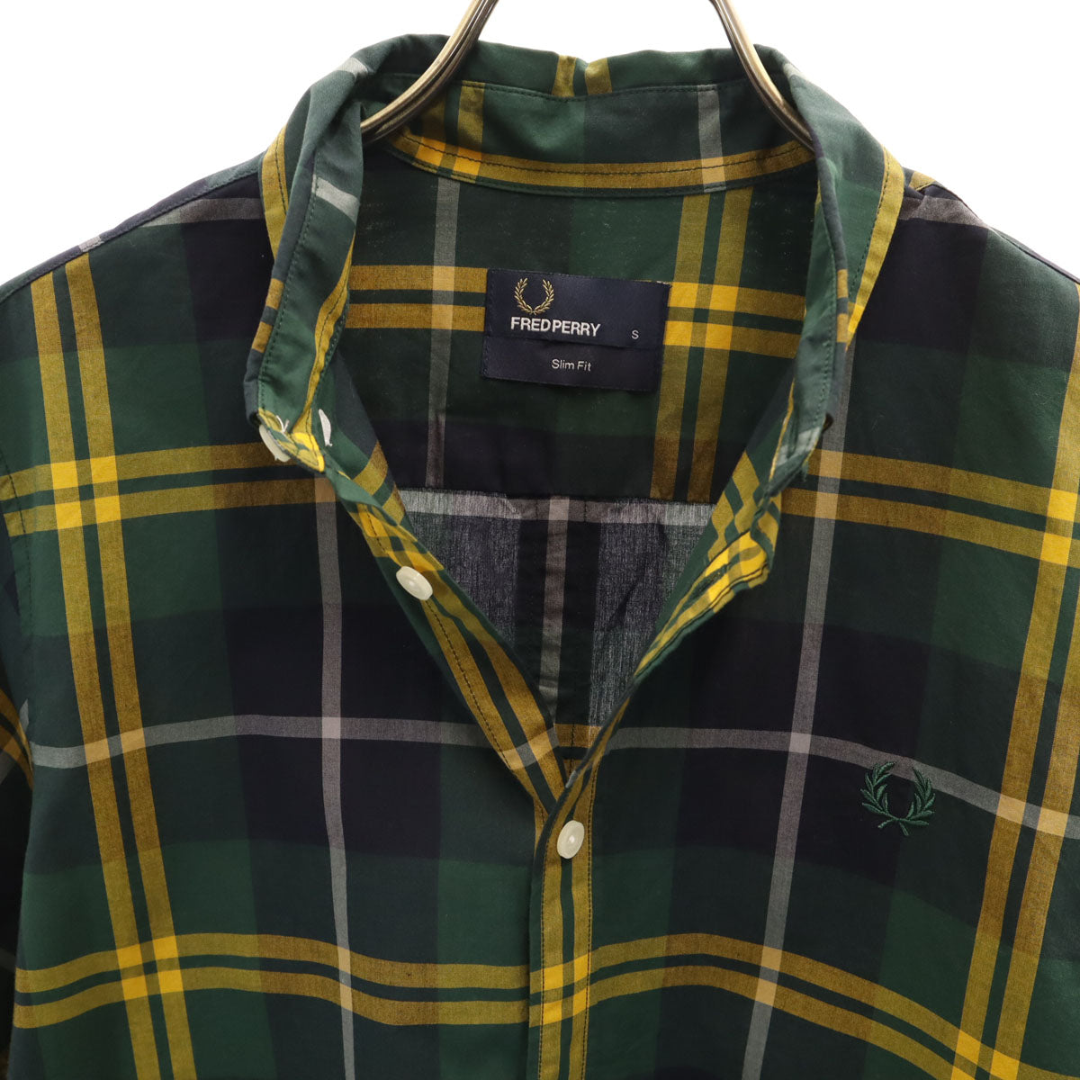 FRED PERRY フレッドペリー チェック柄 長袖 ボタンダウンシャツ S 深緑 メンズ