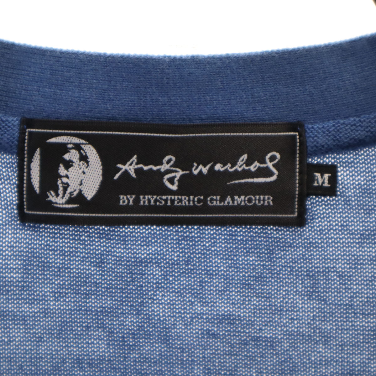 ANDY WARHOL BY HYSTERIC GLAMOUR アンディーウォーフォールバイヒステリックグラマー 日本製 長袖 Vネック ニットカーディガン M ブルー メンズ
