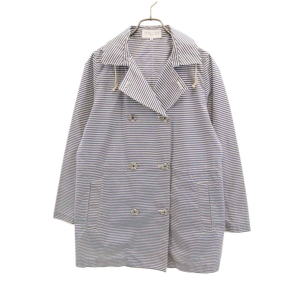 MACKINTOSH PHILOSOPHY マッキントッシュフィロソフィー ボーダー柄 ピーコート 38 ホワイト Pコート スプリング レディース