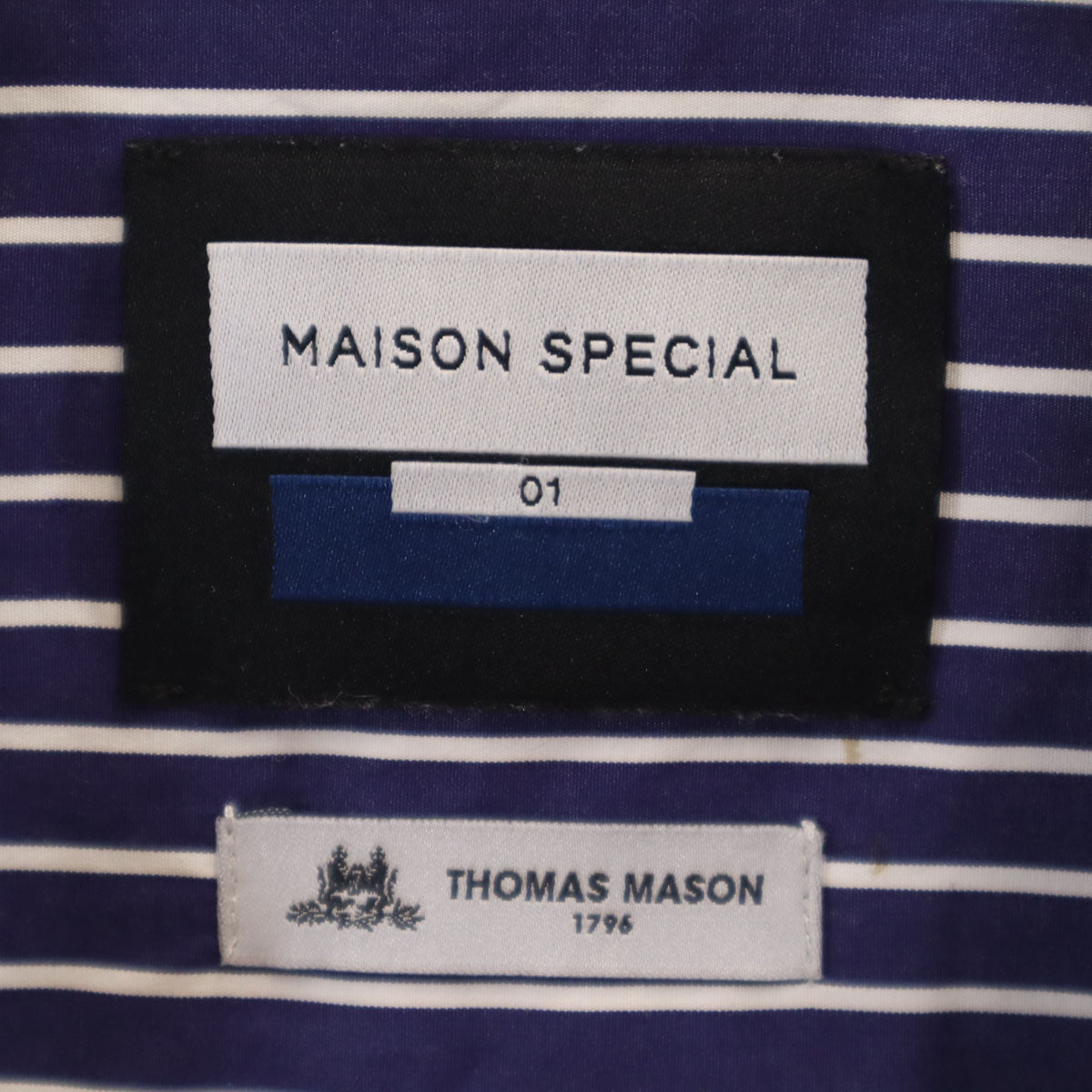 MAISON SPECIAL メゾンスペシャル ストライプ柄 長袖 THOMAS MASON生地 プライムオーバー シャツ 1 ネイビー レディース