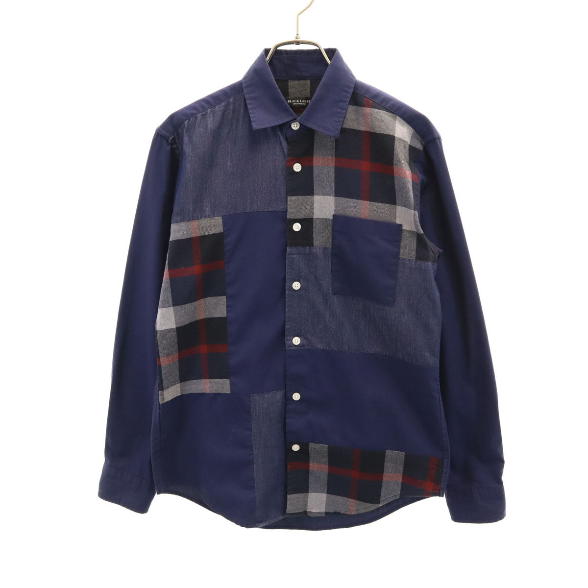 BLACK LABEL CRESTBRIDGE ブラックレーベルクレストブリッジ 長袖 チェックxデニム切替 シャツ S ネイビー メンズ