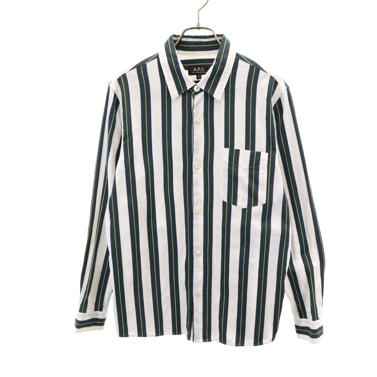 A.P.C. アーペーセー ストライプ柄 長袖 コットンシャツ S ホワイト メンズ