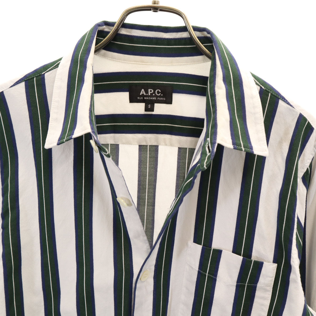 A.P.C. アーペーセー ストライプ柄 長袖 コットンシャツ S ホワイト メンズ