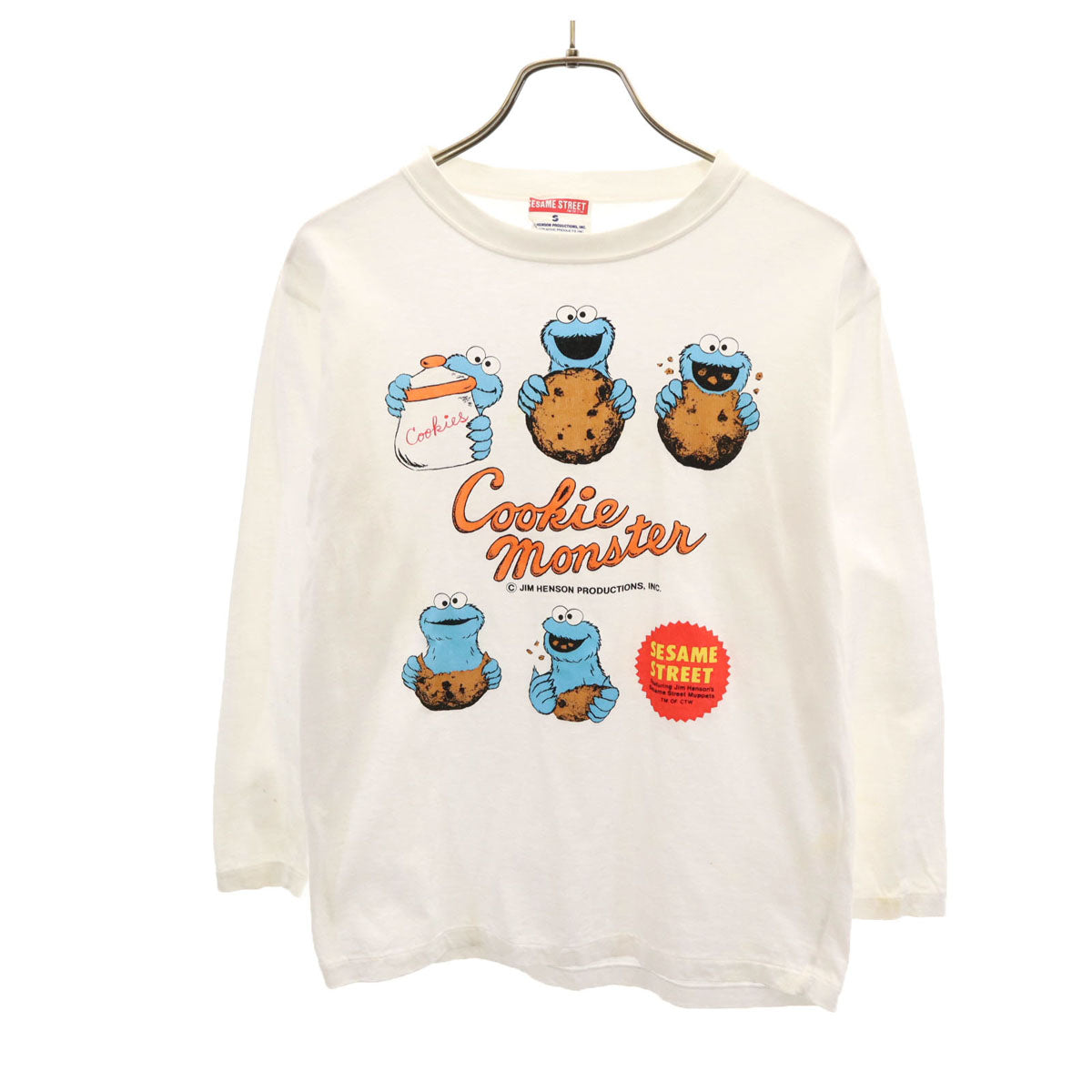 SESAME STREET セサミストリート クッキーモンスター 長袖 Tシャツ S ホワイト ロンT レディース