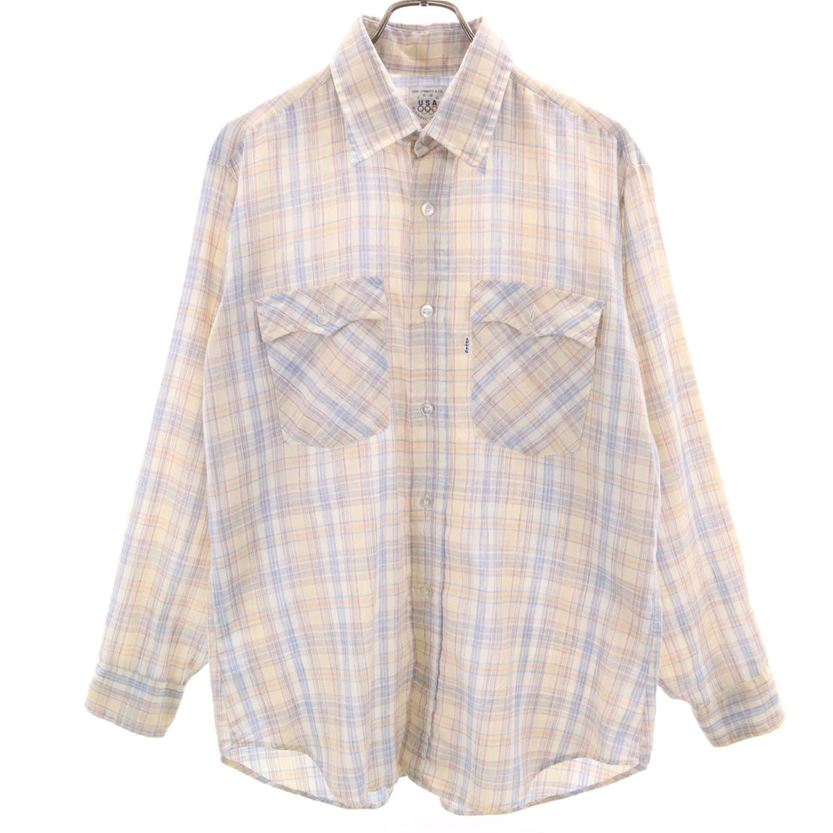 Levi's リーバイス 80s 1980年オリンピック記念モデル ヴィンテージ チェック柄 長袖 シャツ L ベージュ メンズ