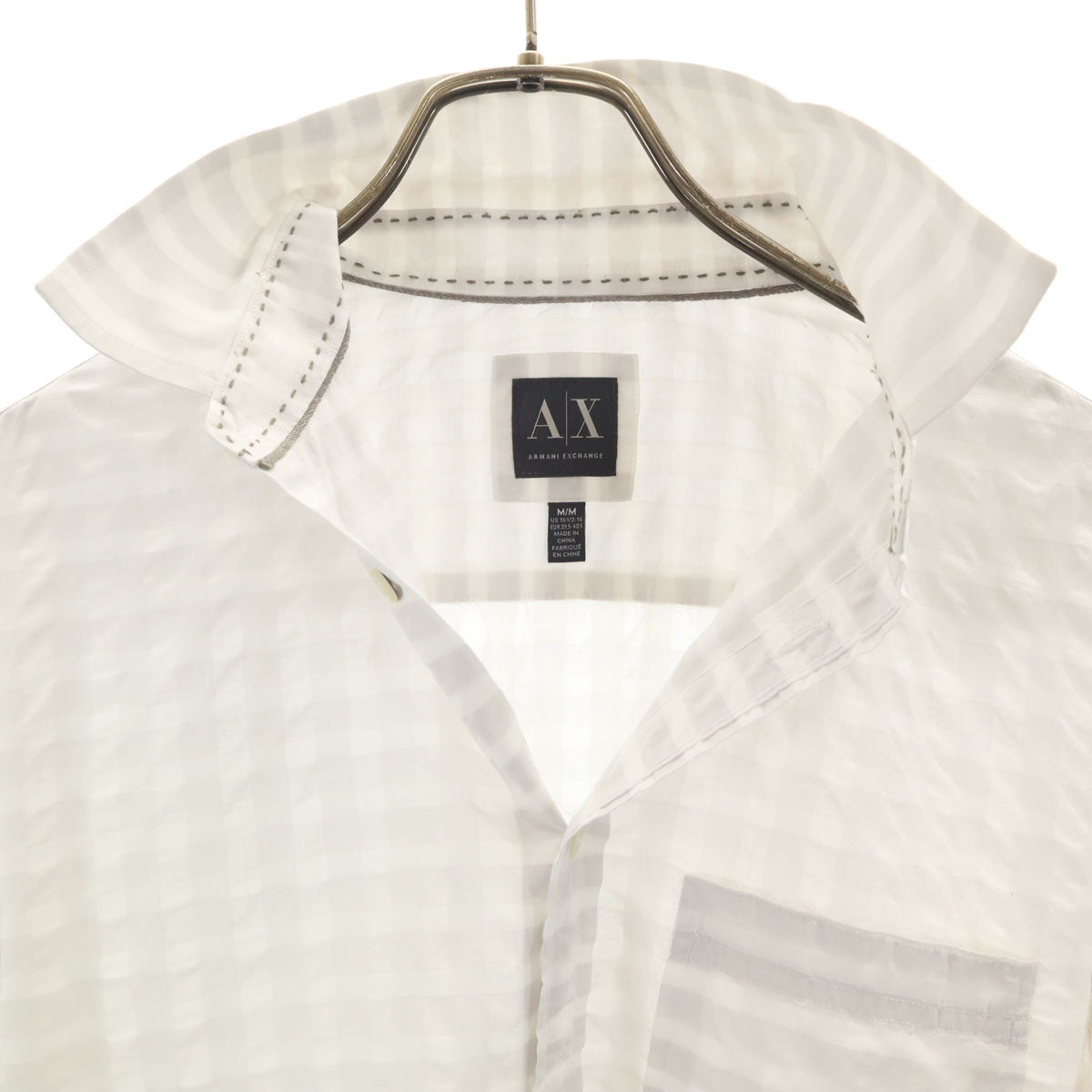 ARMANI EXCHANGE アルマーニエクスチェンジ チェック柄 長袖 シアサッカー シャツ M ホワイト メンズ