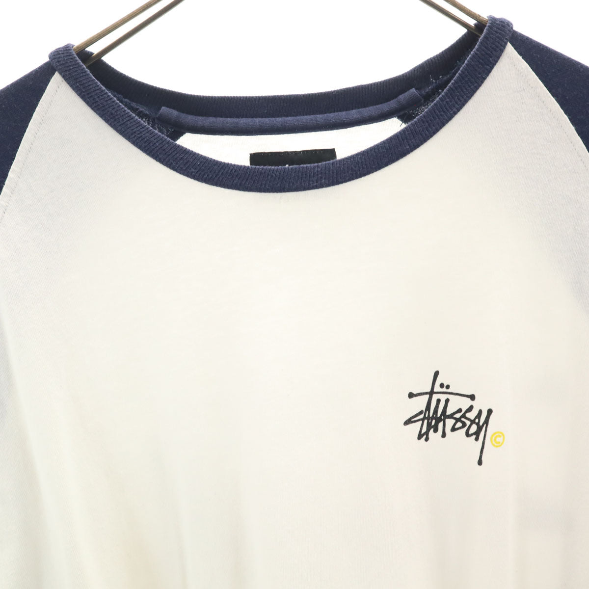 STUSSY ステューシー バックロゴ 7分袖 Tシャツ L ホワイト ラグラン メンズ
