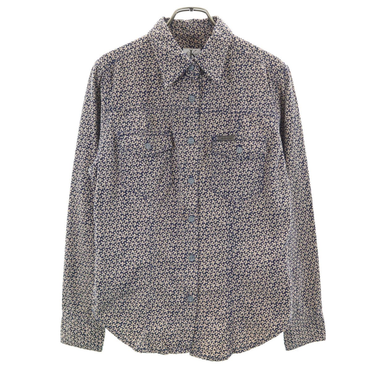Calvin klein Jeans カルバンクラインジーンズ 90s 日本製 オールド 長袖 シャツ S ネイビー×ベージュ レディース