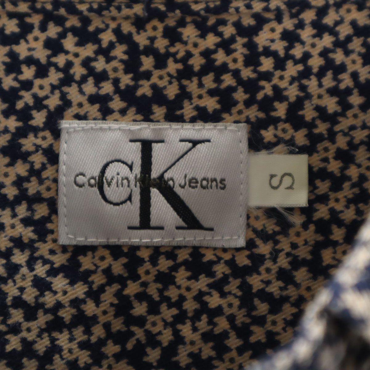 Calvin klein Jeans カルバンクラインジーンズ 90s 日本製 オールド 長袖 シャツ S ネイビー×ベージュ レディース