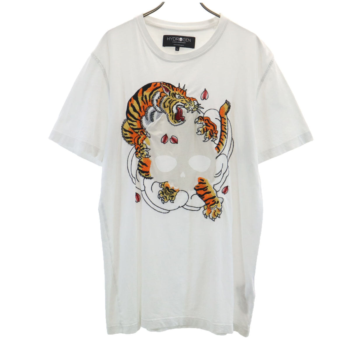 HYDROGEN ハイドロゲン タイガー刺繍 半袖 Tシャツ L ホワイト メンズ