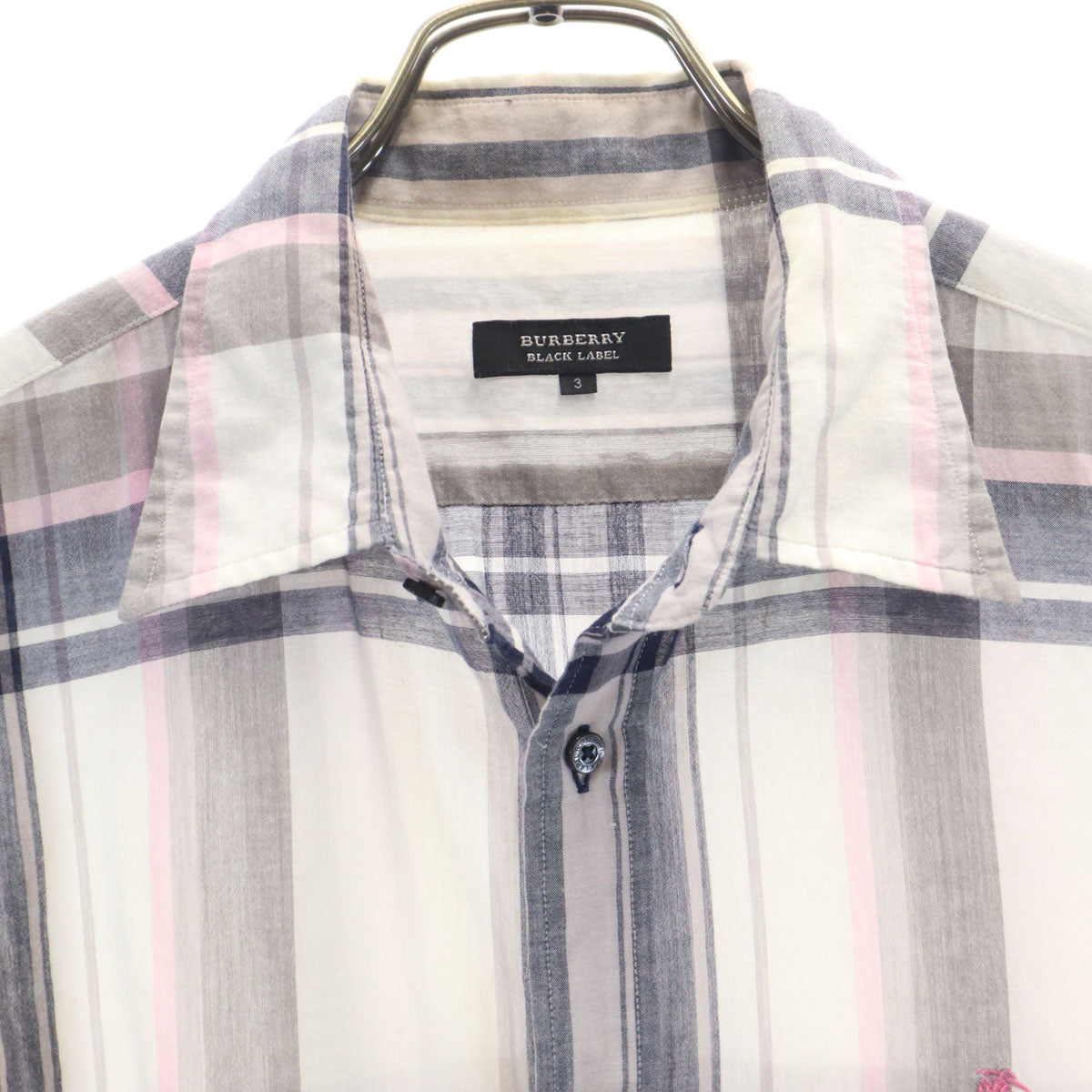 BURBERRY BLACK LABEL バーバリーブラックレーベル チェック柄 半袖 シャツ 3 グレー系 三陽商会 メンズ