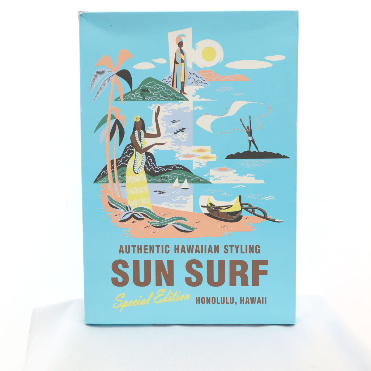 SUN SURF サンサーフ 日本製 スペシャルエディション 半袖 ゴーギャンウッドカット アロハシャツ L ブルー SS36655 東洋エンタープライズ KAMEHAMEHA 箱付き メンズ
