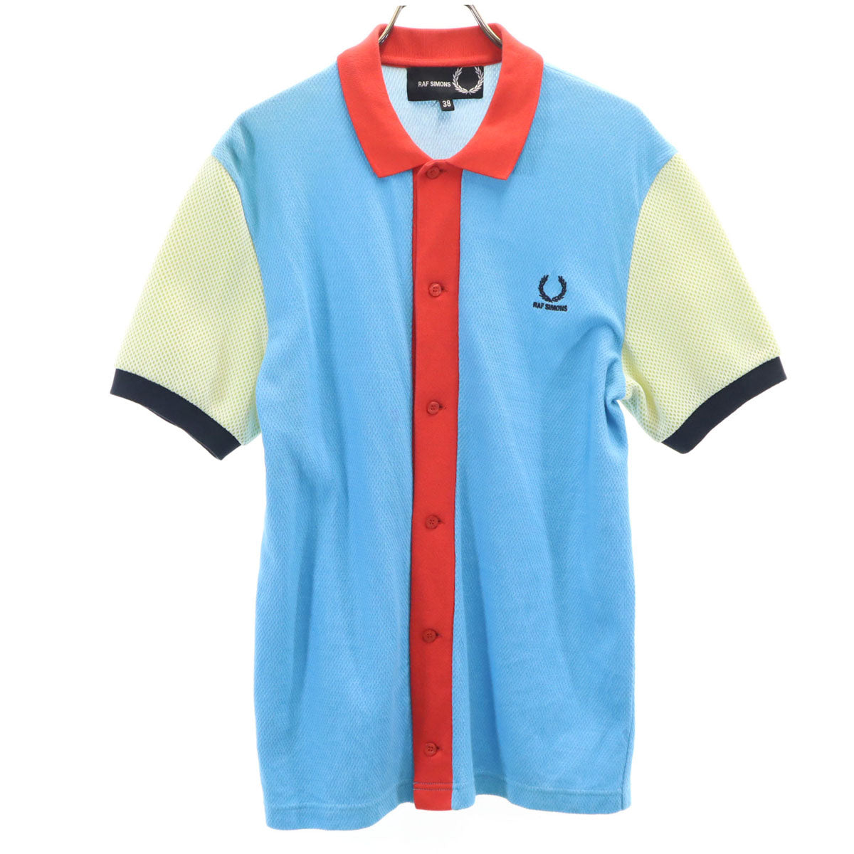 FRED PERRY フレッドペリー RAF SIMONS ラフシモンズ コラボ ポルトガル製 半袖 シャツ 38 水色 メンズ