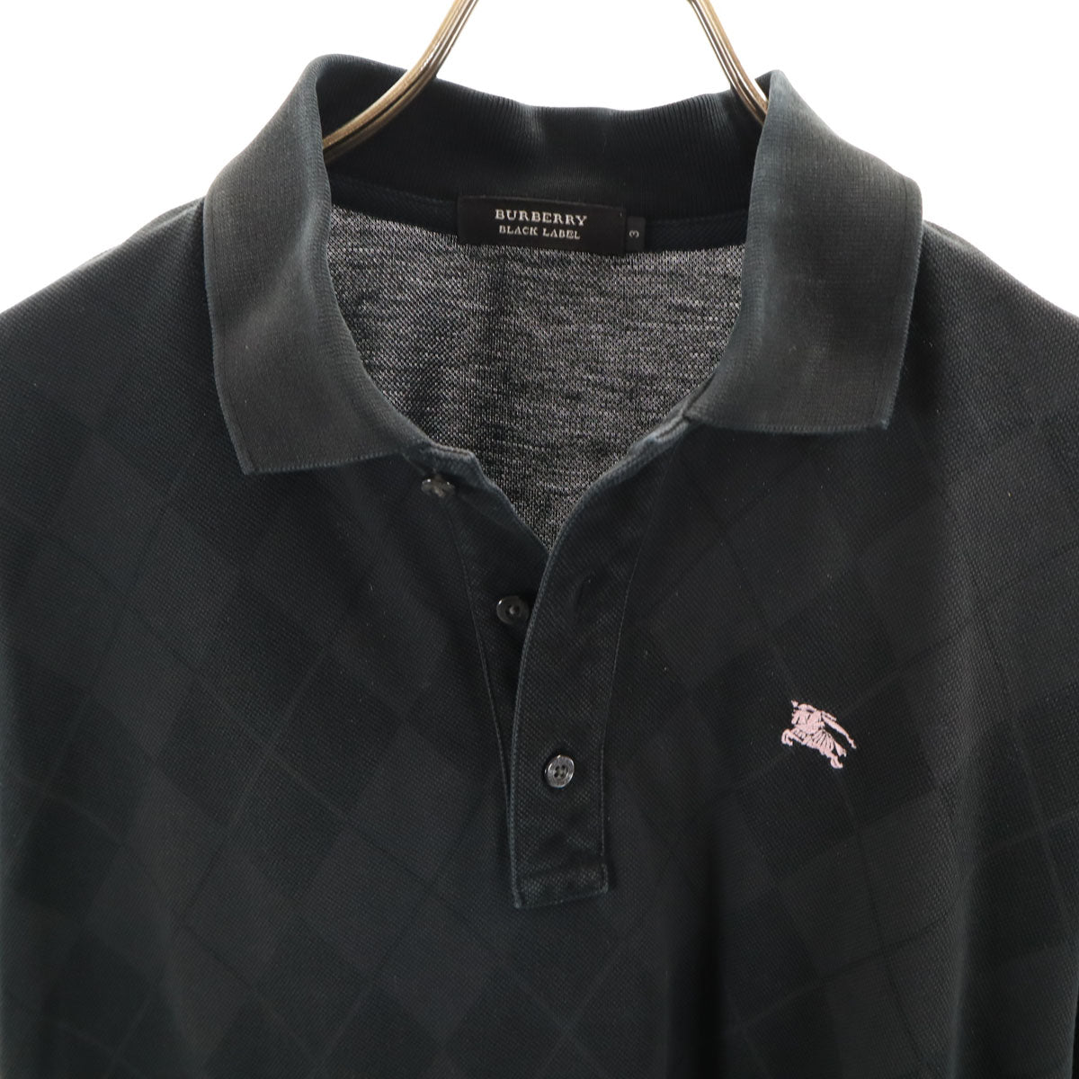 BURBERRY BLACK LABEL バーバリーブラックレーベル アーガイル柄 半袖 ポロシャツ 3 ブラック 三陽商会 メンズ
