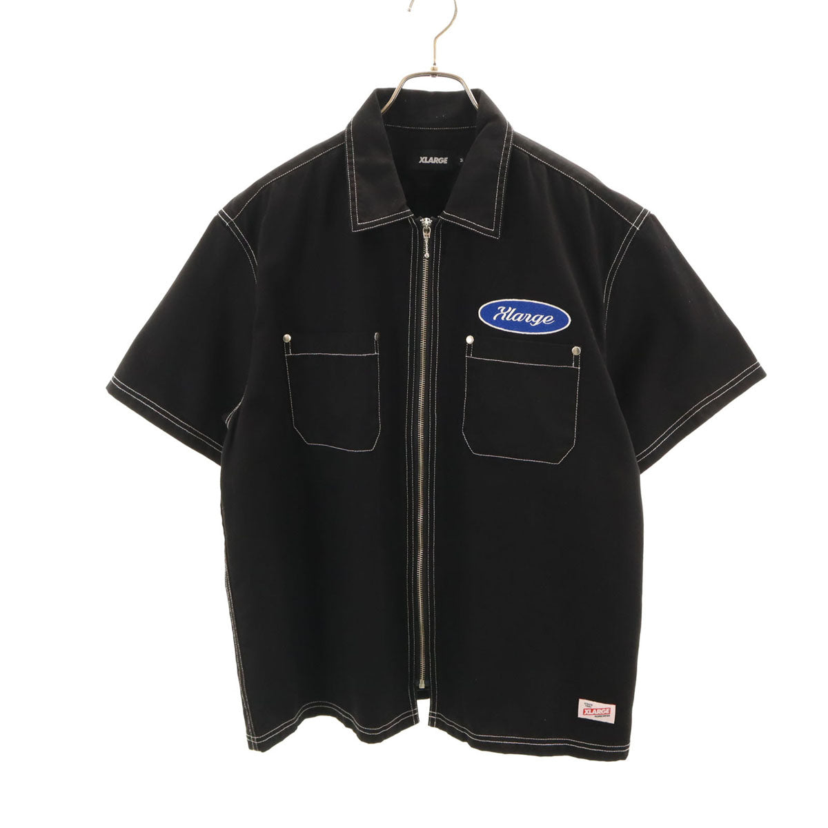 美品 XLARGE エクストララージ 半袖 ジップアップ ワークシャツ M ブラック メンズ