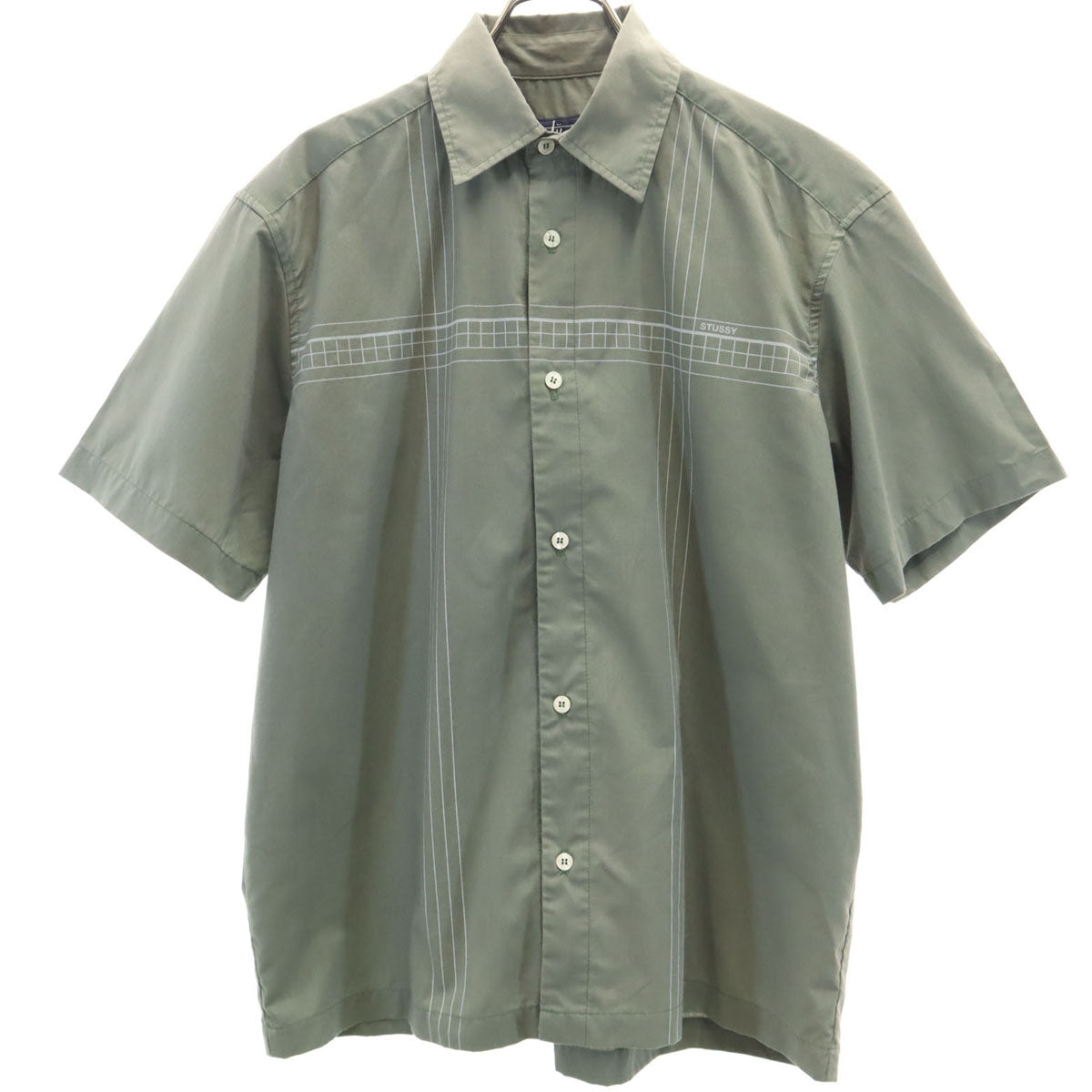 STUSSY ステューシー 90s USA製 オールド 紺タグ 半袖 シャツ S オリーブ系 メンズ