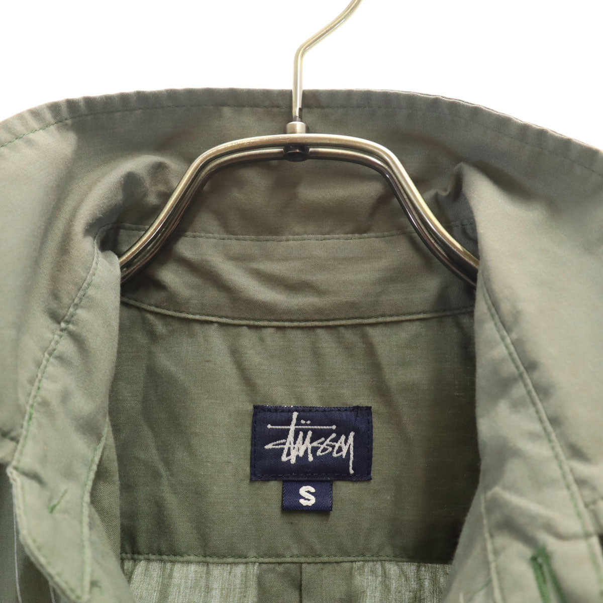 STUSSY ステューシー 90s USA製 オールド 紺タグ 半袖 シャツ S オリーブ系 メンズ