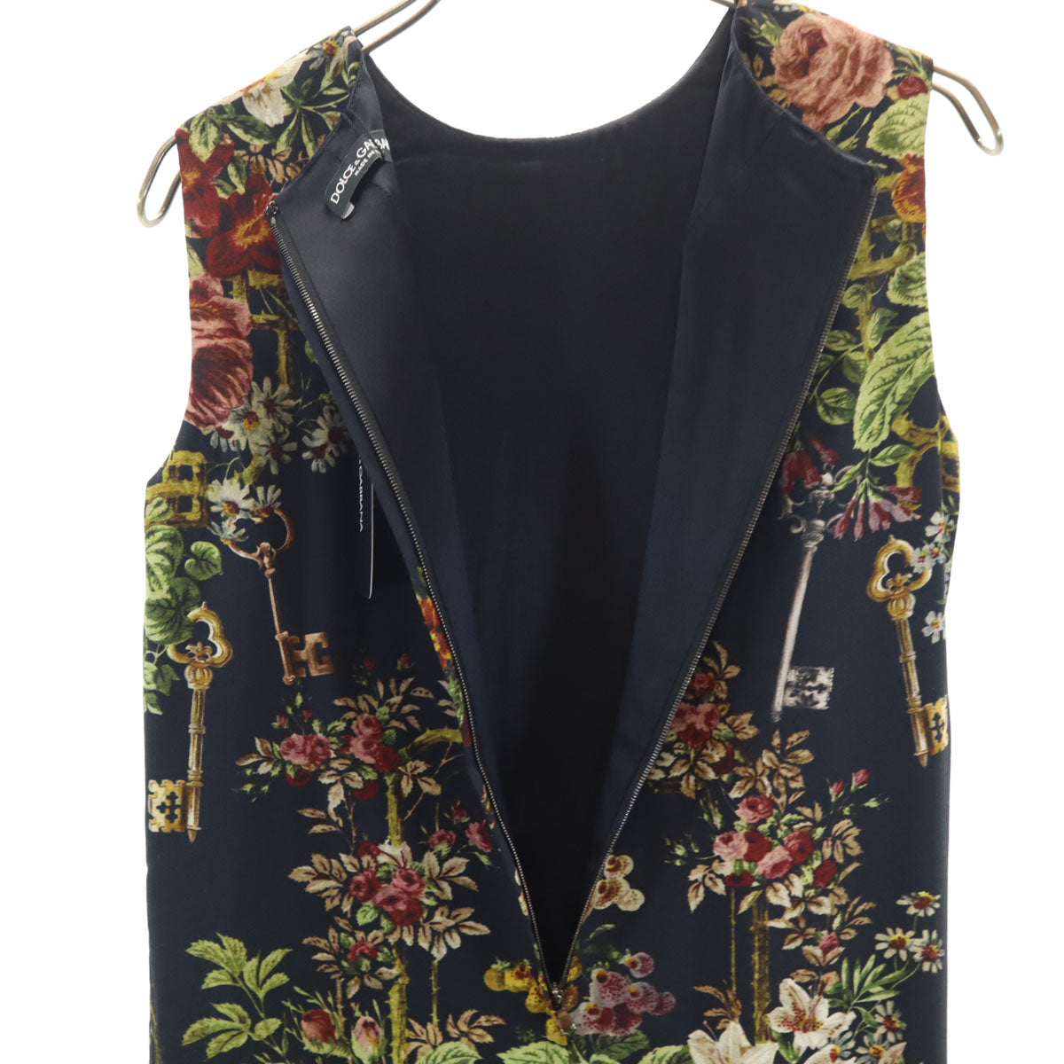 未使用 DOLCE&GABBANA ドルチェアンドガッバーナ イタリア製 花柄 ノースリーブ ミニワンピース 40 ブラック レディース
