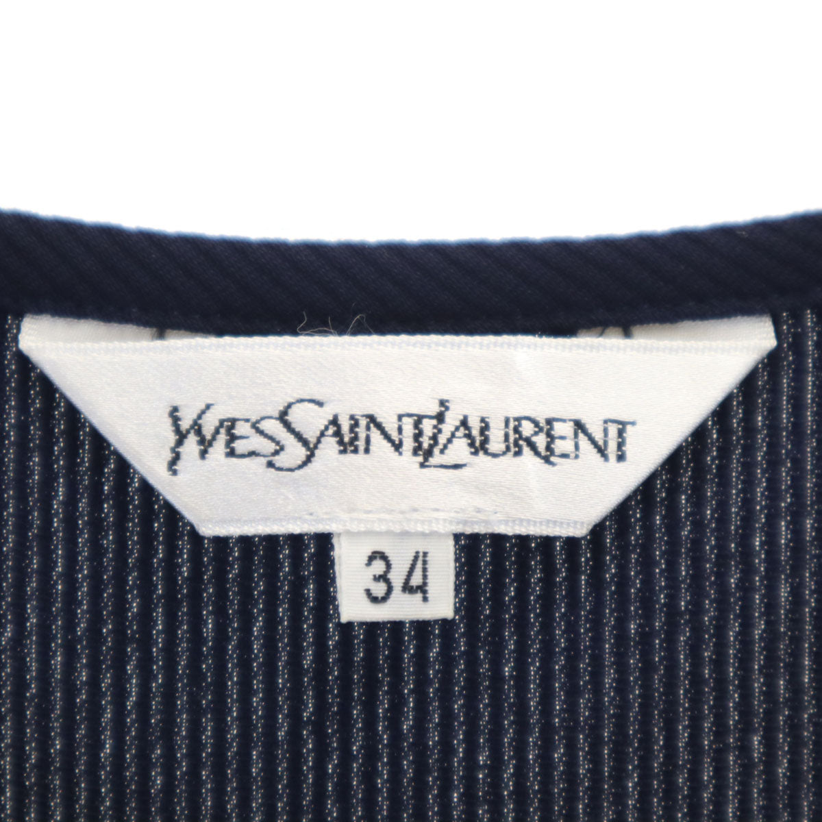 美品 YVES SAINT LAURENT イヴサンローラン 日本製 ノースリーブ タンクトップ 34 ネイビー レディース